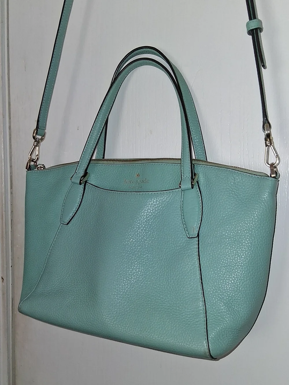 Kate‎ Spade Monica Satchel /Crossbody Handbag Tiffany Blue Pebbled Leather EUC